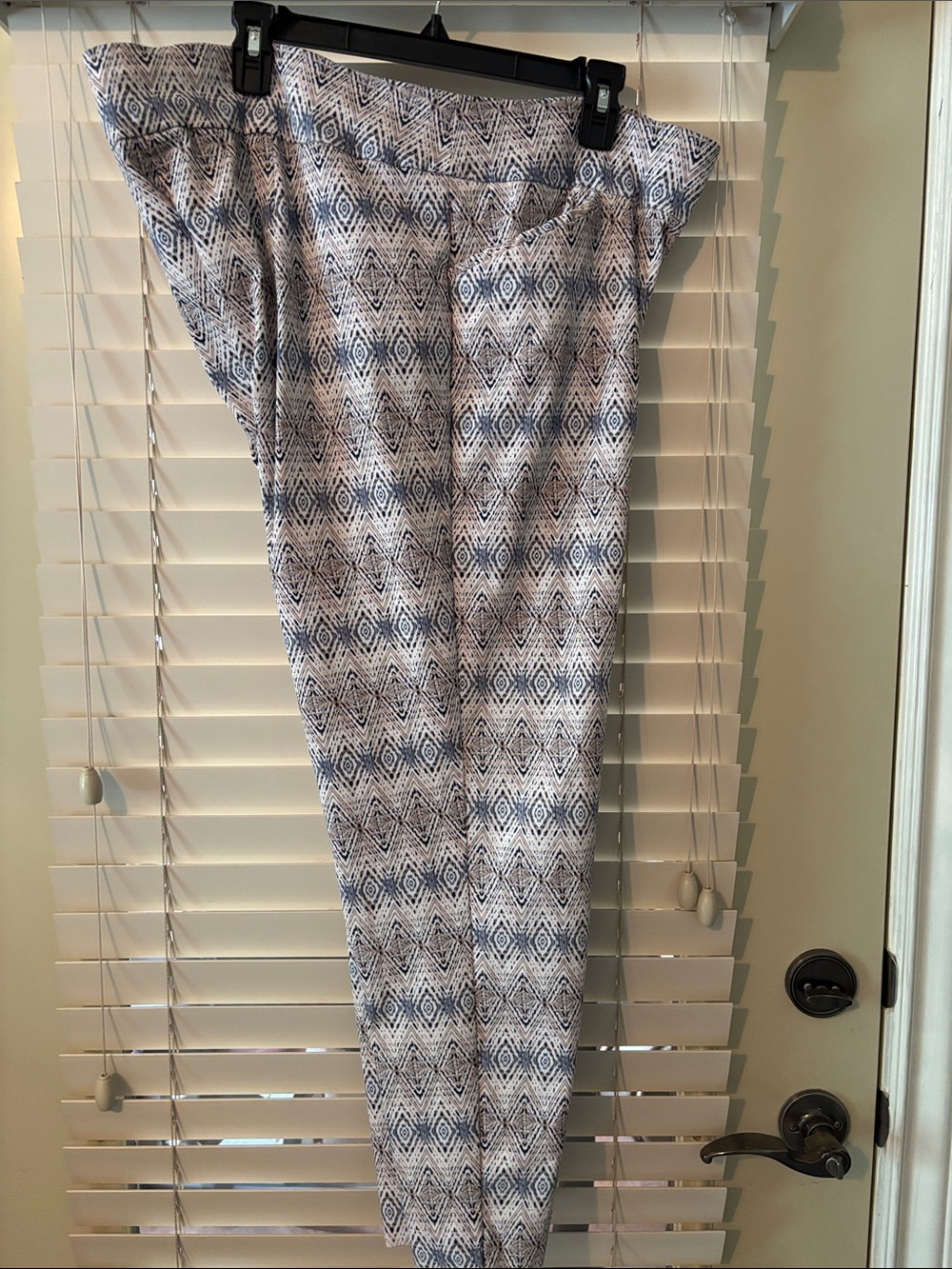 Chico's Straight Leg Pants in White and Blue Aztec Print